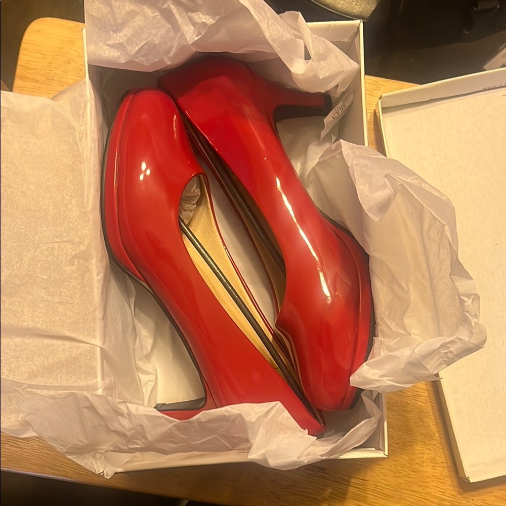 Glossy Red Patent Leather Heels
